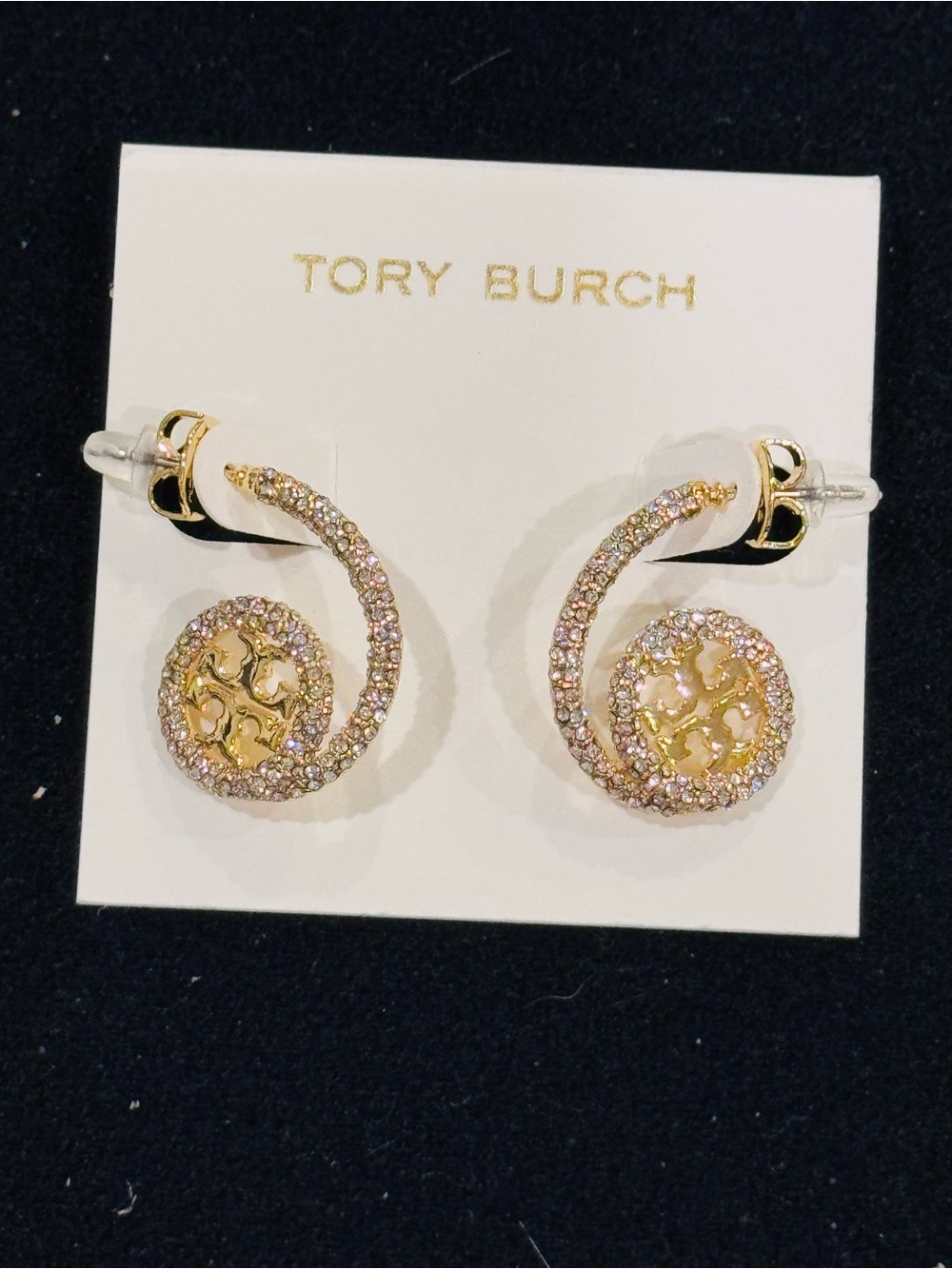 Tory Burch Gold Crystal Spiral Logo Earrings - Gold
